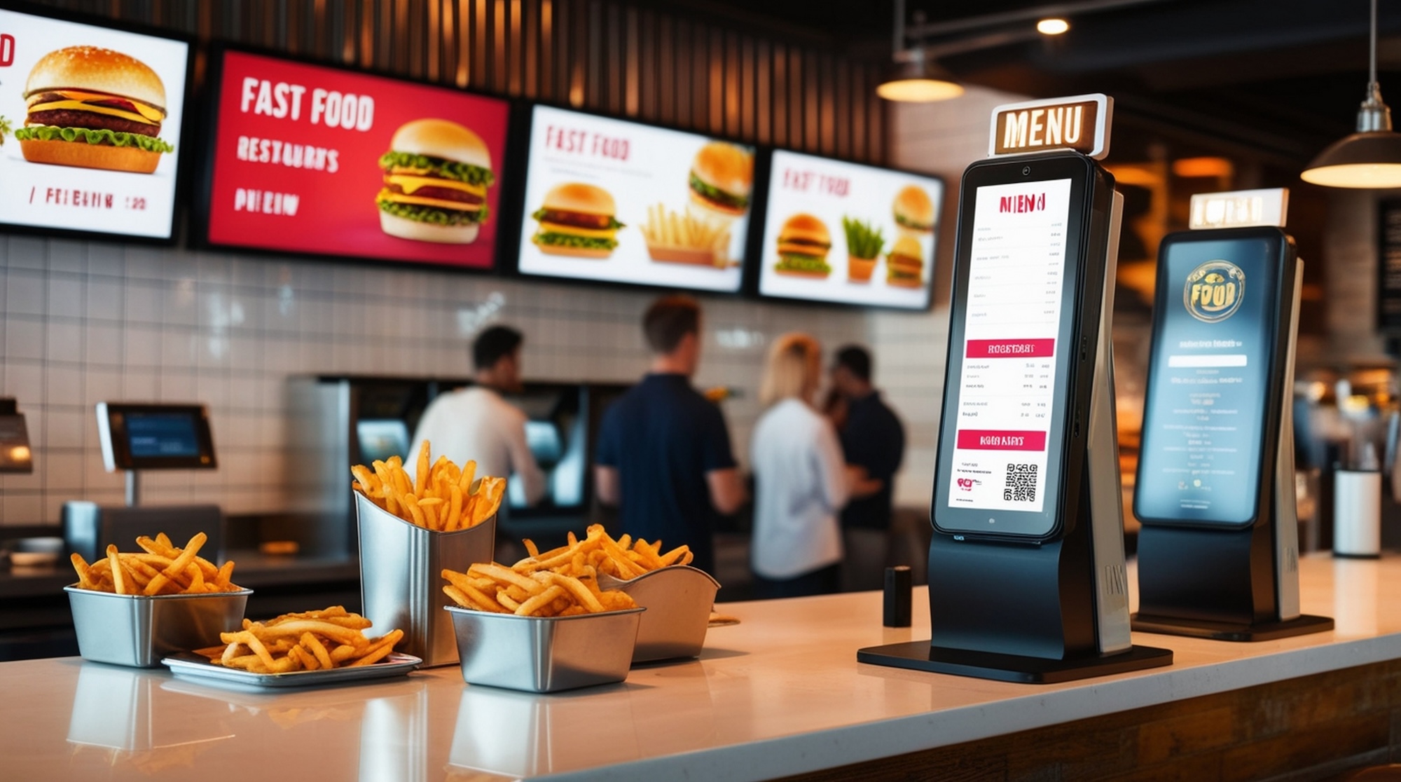 Modern Fast Food Restaurant with Sleek Decor and Appetizing Displays